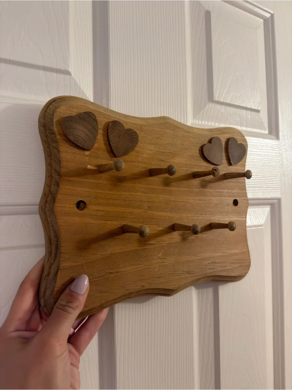 Vintage Wooden Heart Wall Hook Rack in Warm Brown